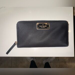 Kate Spade Black Zip Wallet with Gold Logo